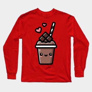 Kawaii Dark Chocolate Milkshake with Hearts | Cute Kawaii Food Art Long Sleeve T-Shirt